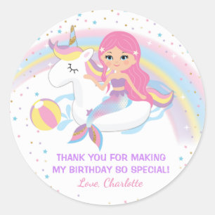 Unicorn Mermaid Pool Geburtstagskleber Runder Aufkleber