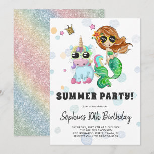 Unicorn & Mermaid Pool Party Einladung