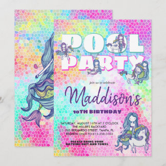 Unicorn & Mermaid Pool Party Einladung