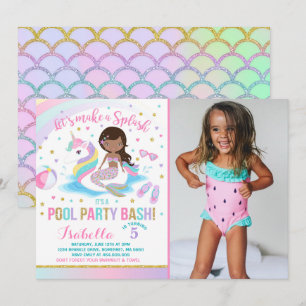 Unicorn & Mermaid Pool Party Geburtstag Einladung