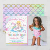 Unicorn & Mermaid Pool Party Geburtstag Einladung