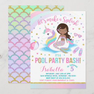 Unicorn & Mermaid Pool Party Geburtstag Einladung