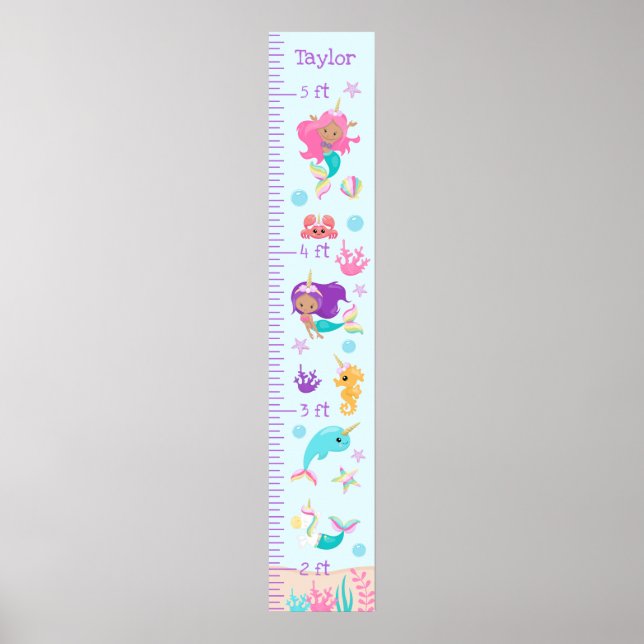 Unicorn Mermaids Growth Chart Medium Skin Tone Poster (Vorne)