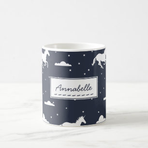 Unicorn Midnight Sky Muster Personalisiert Blue Kaffeetasse