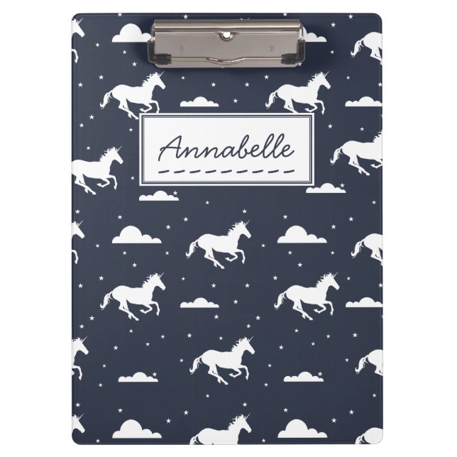 Unicorn Midnight Sky Muster Personalisiert Klemmbrett (Vorderseite)