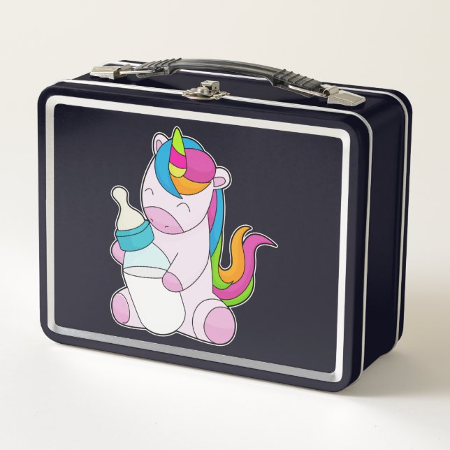 Unicorn Milchflasche Metall Brotdose (Vorderseite)