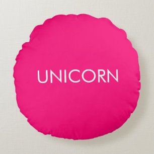 "Unicorn", minimalistisch, heiß rosa Fuchsienwei Rundes Kissen