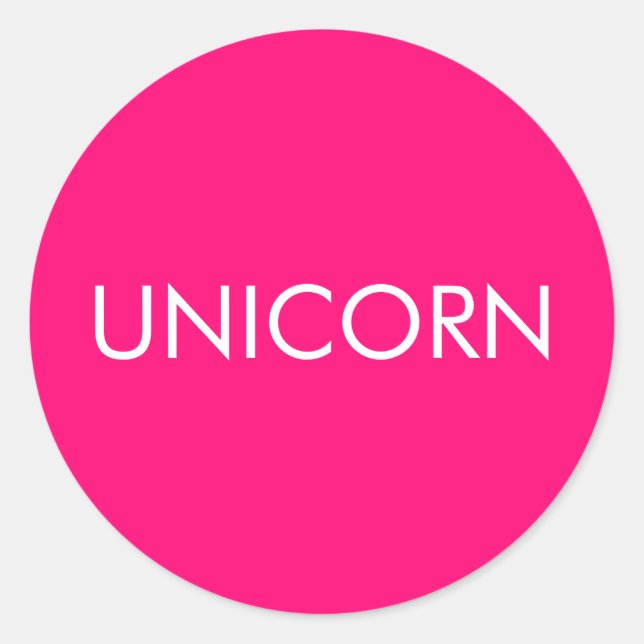 "Unicorn", minimalistisch, heiß rosa Fuchsienweiß Runder Aufkleber (Vorderseite)