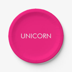 "Unicorn" Minimalistischer, heißrosa Fuchsia wei Pappteller