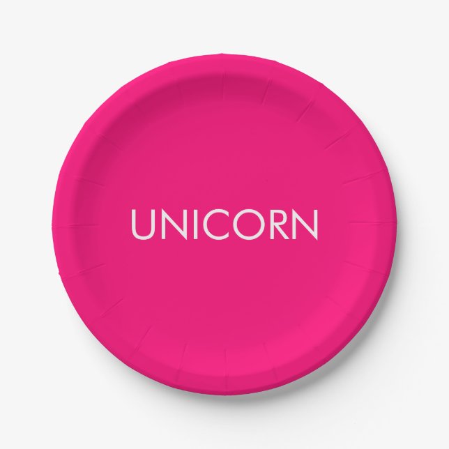 "Unicorn" minimalistischer, hellrosa Fuchsienweiße Pappteller (Vorderseite)