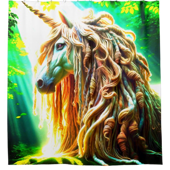 Unicorn mit Dreadlocks Duschvorhang (Vorderseite)