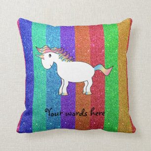 Unicorn mit Regenbogen-Glitterstreifen Kissen