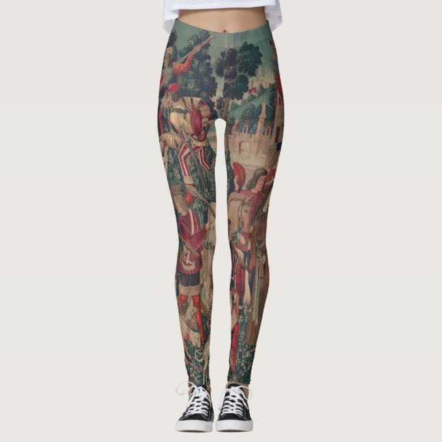 Unicorn Mittelalter Kunst, Dichtung und Musik Leggings (Vorderseite)