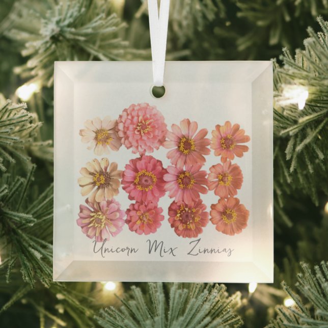 Unicorn Mix Zinnia Collage Ornement (Insitu)