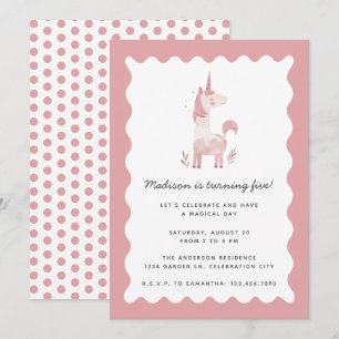 Unicorn Moderne magische rosa Wavy Rahmen Geburtst Einladung