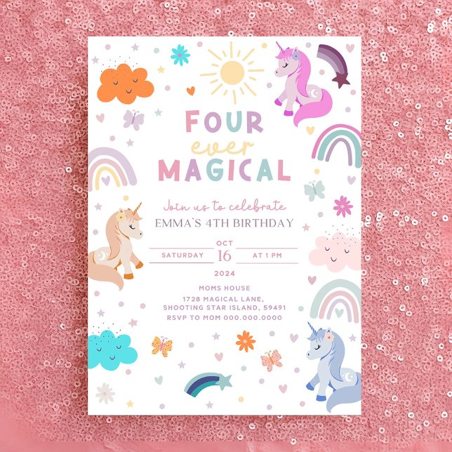 Unicorn modifiable Anniversaire Invitation 4e anni (Créateur téléchargé)