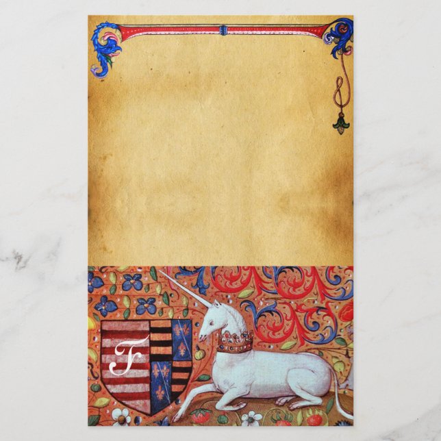 UNICORN MONOGRAM BROWN FLORAL PARCHMENT BRIEFPAPIER (Vorderseite)