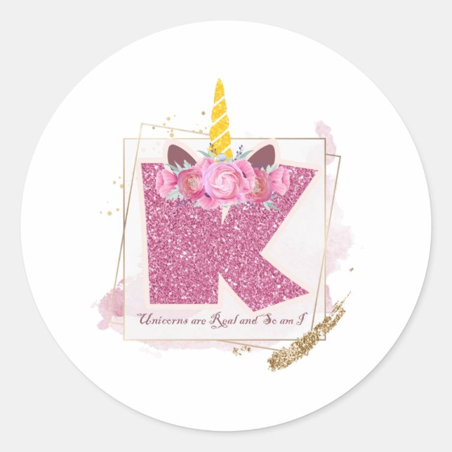 Unicorn Monogram K Custom Stickers (Vorderseite)