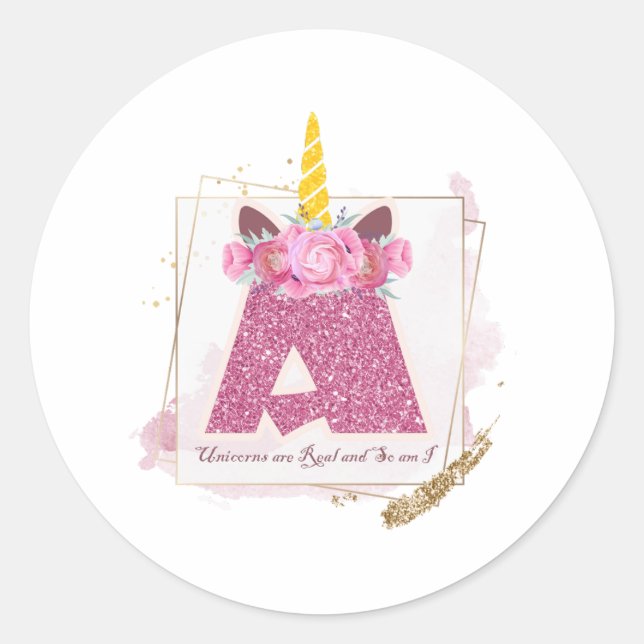 Unicorn Monogramm A Custom Stickers (Vorderseite)