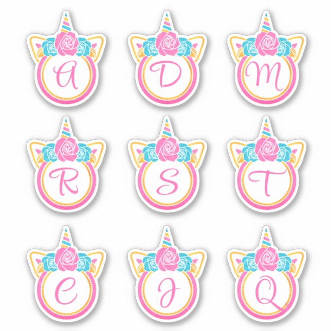 Unicorn Monogramme Pack Sticker Initial (Devant)