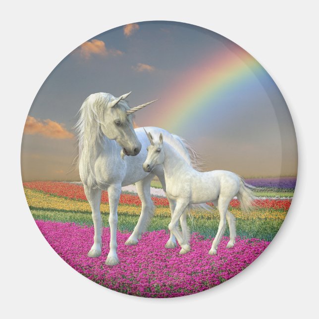 Unicorn Mother and Baby Foal Rainbow Fantasy Magnet (Vorne)