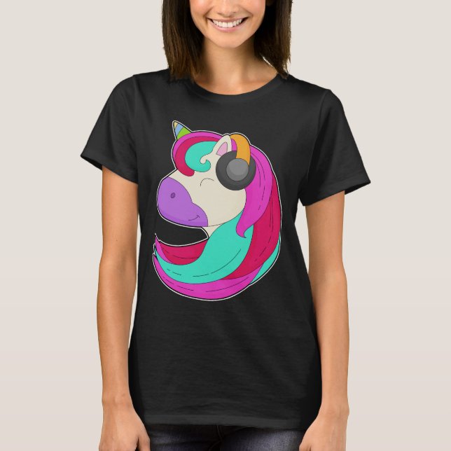 Unicorn Musician Headphone Music T-Shirt (Vorderseite)