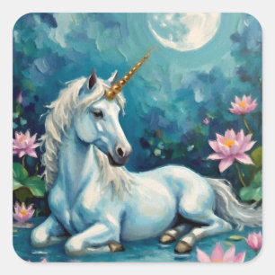 Unicorn Mystic Garden Quadratischer Aufkleber