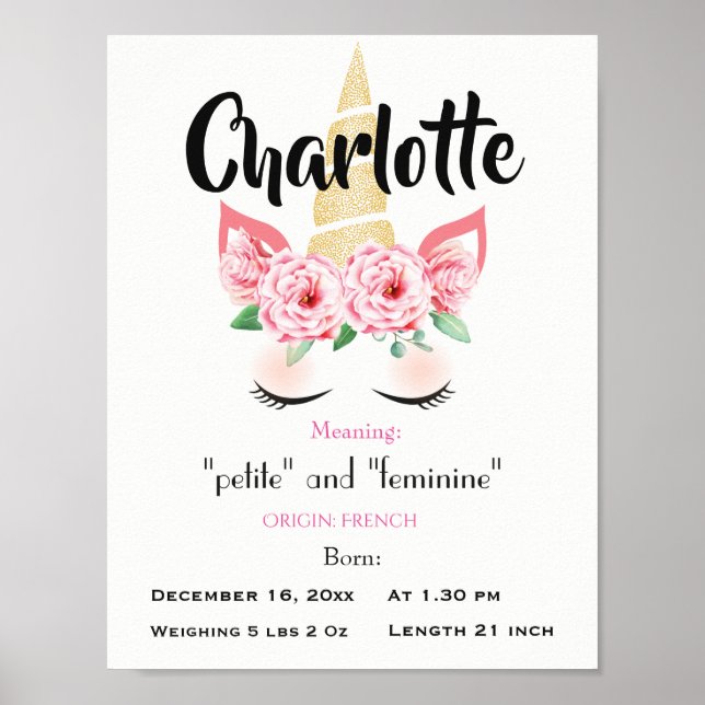 Unicorn Name bedeutet Keepake-Kinderzimmer Poster (Vorne)