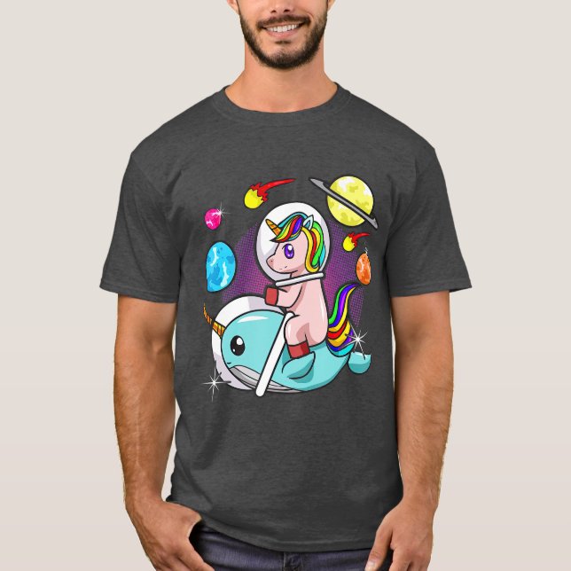 Unicorn Narwhal Space Astronaut Science Funny T-Shirt (Vorderseite)