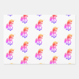 Unicorn Neon Wrapping Paper Flat Sheet Set of 3 Geschenkpapier Set