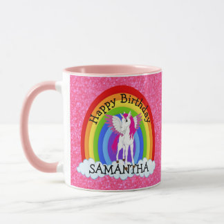 Unicorn Niedlich Happy BIRTHDAY Pink Glitzer Tasse