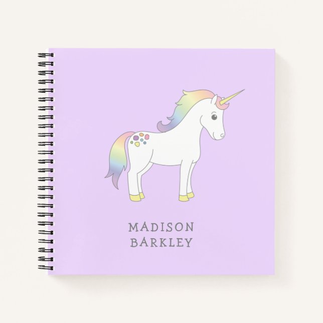 Unicorn Niedlich Kids Pastel Notizbuch (Vorderseite)