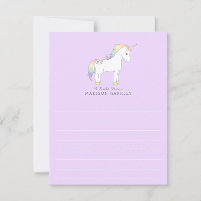 Unicorn Niedlich Kids Pastellfarben Flachbildschir Dankeskarte (Vorderseite)