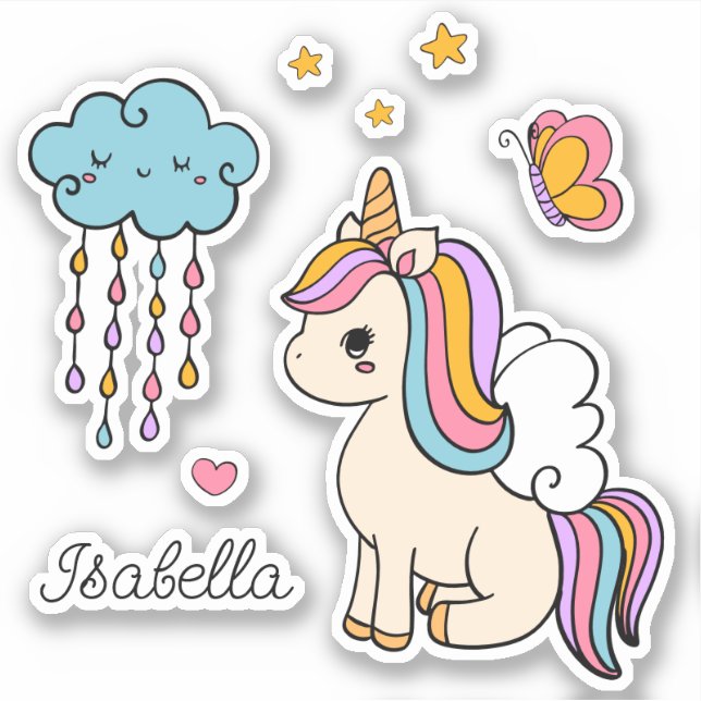 Unicorn Niedlich Whimsical Girly Personalisiert Na Aufkleber (Vorderseite)