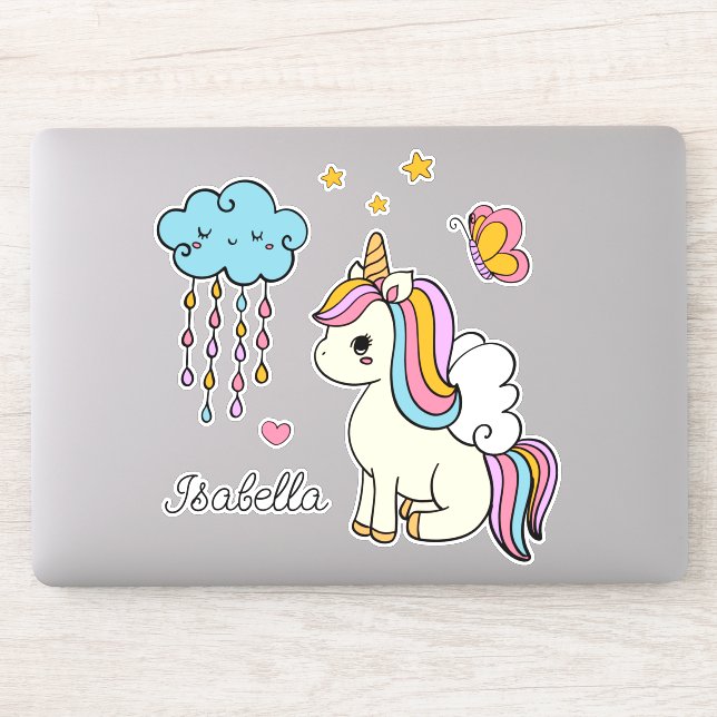 Unicorn Niedlich Whimsical Girly Personalisiert Na Aufkleber (Computer)