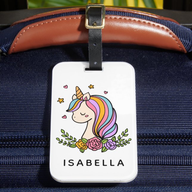 Unicorn Niedlich Whimsical Girly Personalisiert Na Gepäckanhänger (Vorderseite Insitu 2)