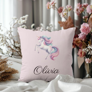 Unicorn Niedliche Wasserfarbe Personalisierter Nam Kissen
