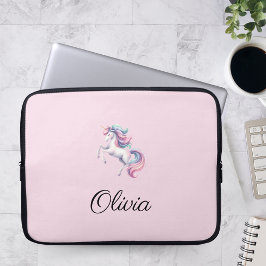 Unicorn Niedliche Wasserfarbe Personalisierter Nam Laptopschutzhülle