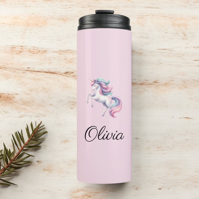 Unicorn Niedliche Wasserfarbe Personalisierter Nam Thermosbecher (Von Creator hochgeladen)
