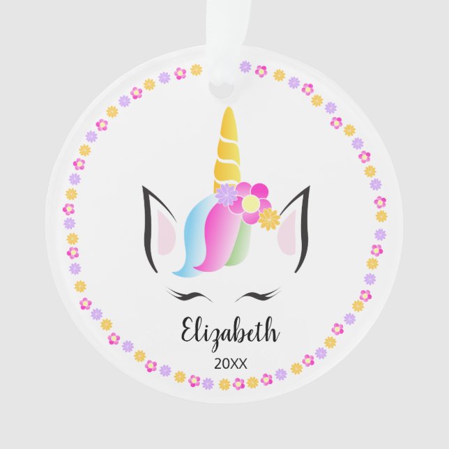 Unicorn niedliches Mädchen Foto Weihnachten Ornament (Vorderseite)
