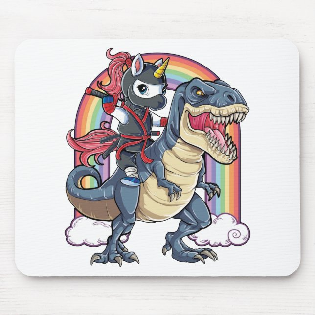 Unicorn Ninja Riding Dinosaur Mousepad (Vorne)