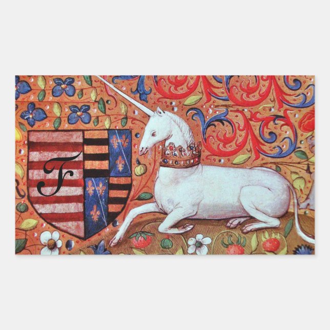 UNICORN OLD BROWN PARCHMONOGRAM RECHTECKIGER AUFKLEBER (Vorderseite)