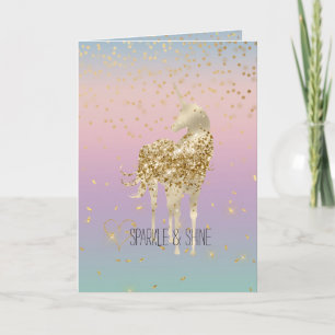 Unicorn Ombre Gold Confetti Glitzer Herz Karte