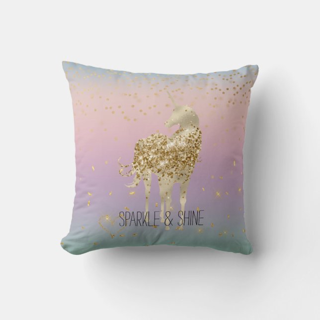 Unicorn Ombre Gold Confetti Glitzer Herz Kissen (Vorderseite)