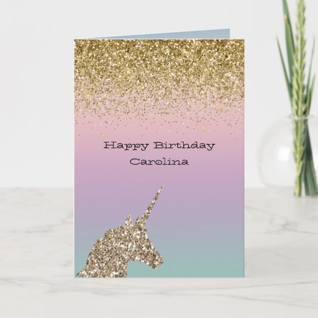 Unicorn Ombre Gold Glitzer Karte (Vorderseite)