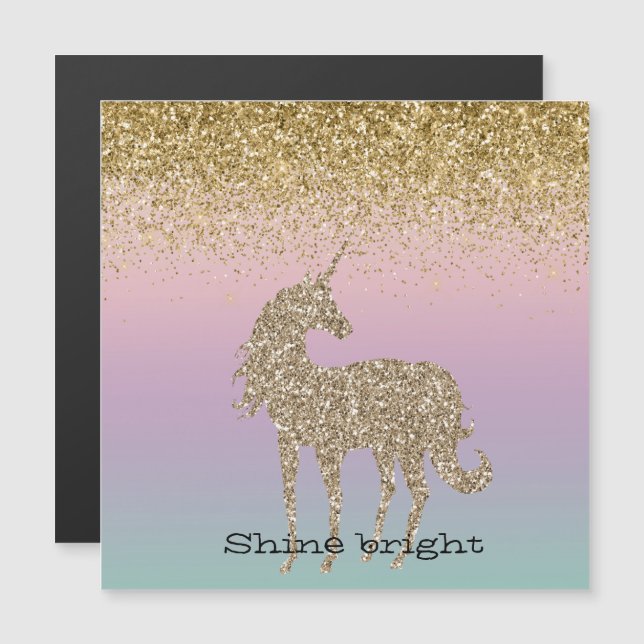Unicorn Ombre Gold Glitzer Magnetkarte (Vorne/Hinten)