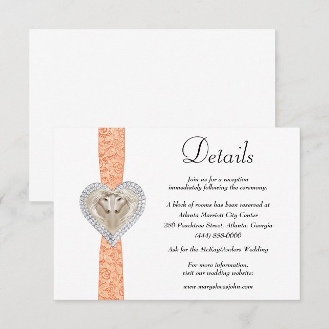 Unicorn Orange Lace Wedding Details Begleitkarte (Vorne/Hinten)