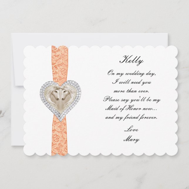 Unicorn Orange Lace Wedding Trauzeugin Card Einladung (Vorderseite)