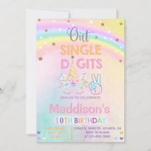Unicorn out single digits Girl Birthday invitation