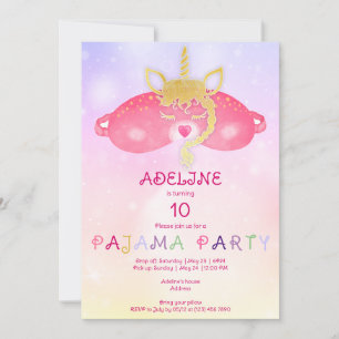 Unicorn Pajama Girl Sleepover Tween Party Einladung